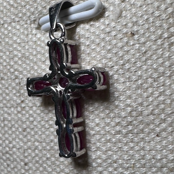 Natural Ruby 925 Sterling Silver Cross Pendant - Picture 9 of 9
